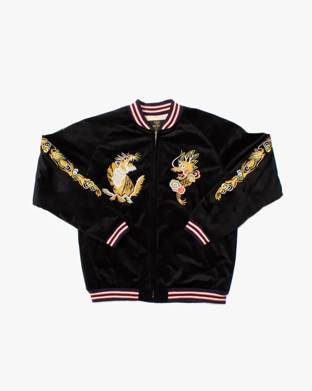 Japanese Repro Souvenir Jacket, XL, Black, Tiger and Dragon sold by Kiriko
