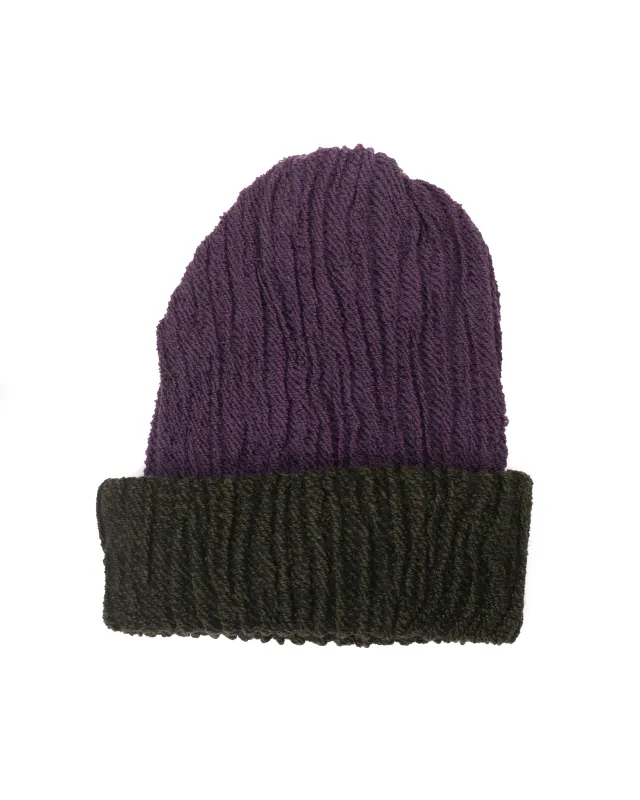 Kobo Oriza Knit Cap, Multi Functional, Cotton and Wool Blend, Split Dark Purple and Dark Brown, 9 " sold by Kiriko