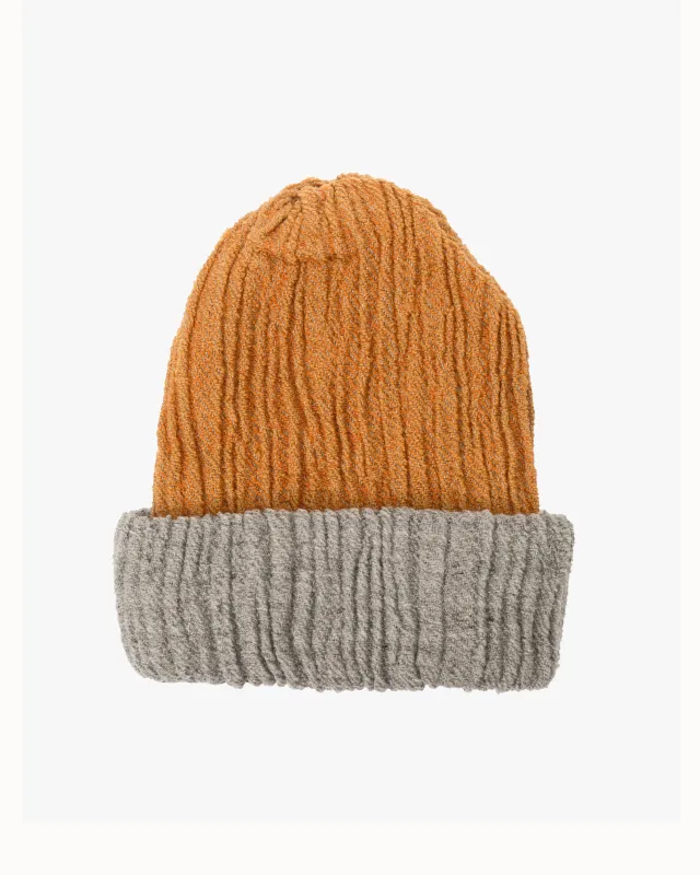 Kobo Oriza Knit Cap, Multi Functional, Cotton and Wool Blend, Split Camel and Grey, 9 " sold by Kiriko