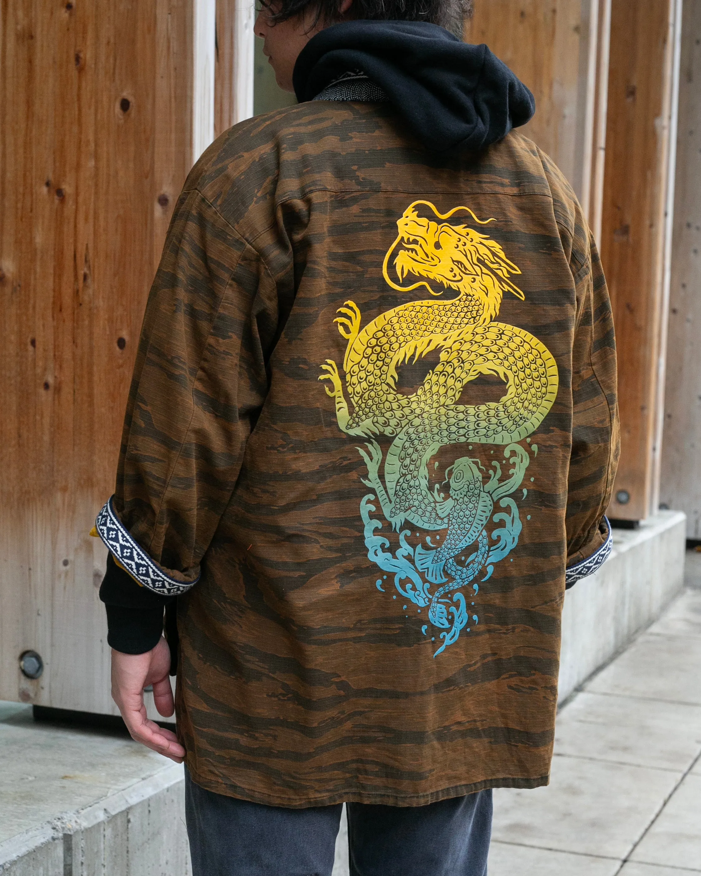 Kiriko Custom Military Jacket, Koi Dragon, Mustard Overdyed with Hishi Webbing Collar sold by Kiriko product image thumbnail 4