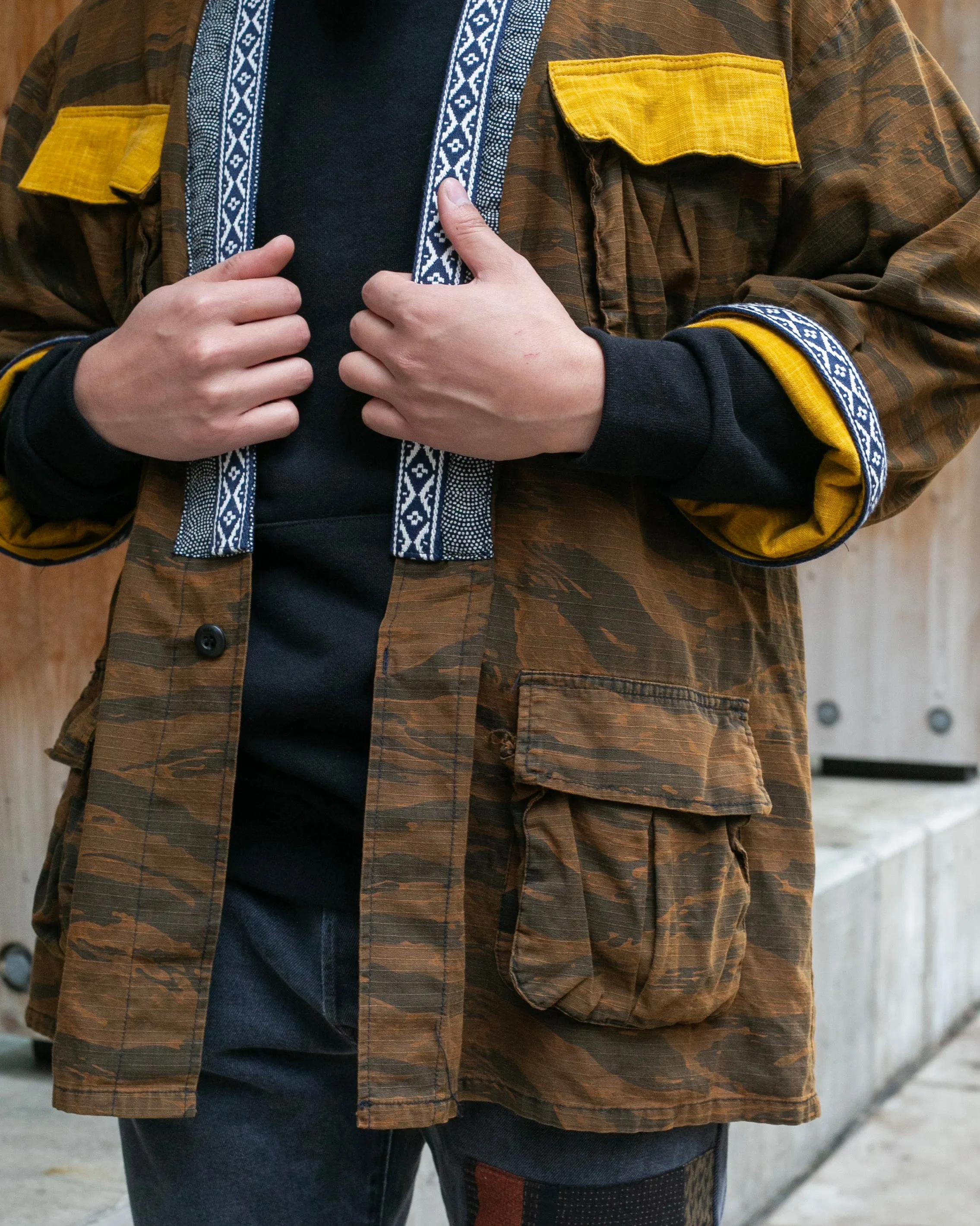 Kiriko Custom Military Jacket, Koi Dragon, Mustard Overdyed with Hishi Webbing Collar sold by Kiriko product image thumbnail 5