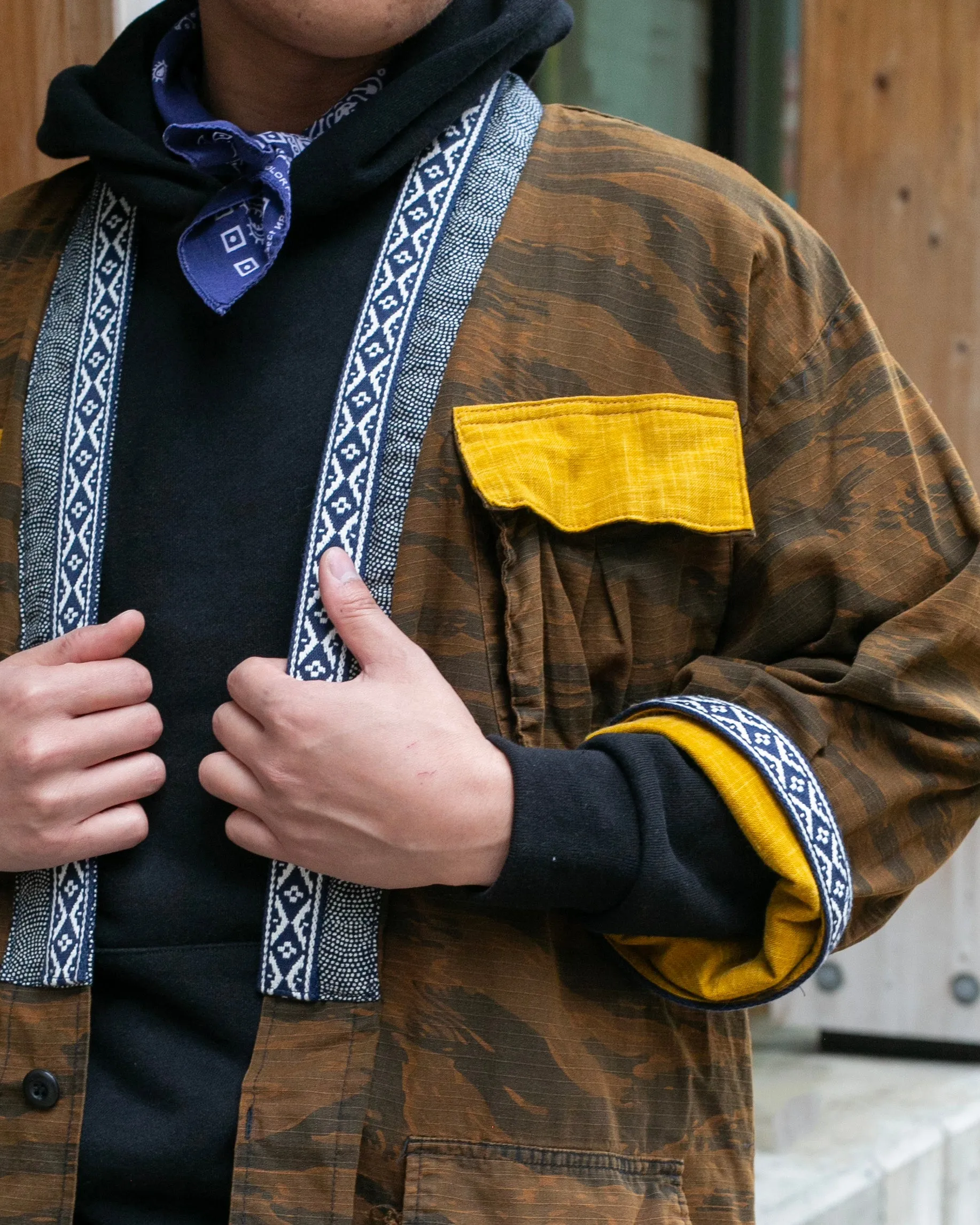 Kiriko Custom Military Jacket, Koi Dragon, Mustard Overdyed with Hishi Webbing Collar sold by Kiriko product image thumbnail 3