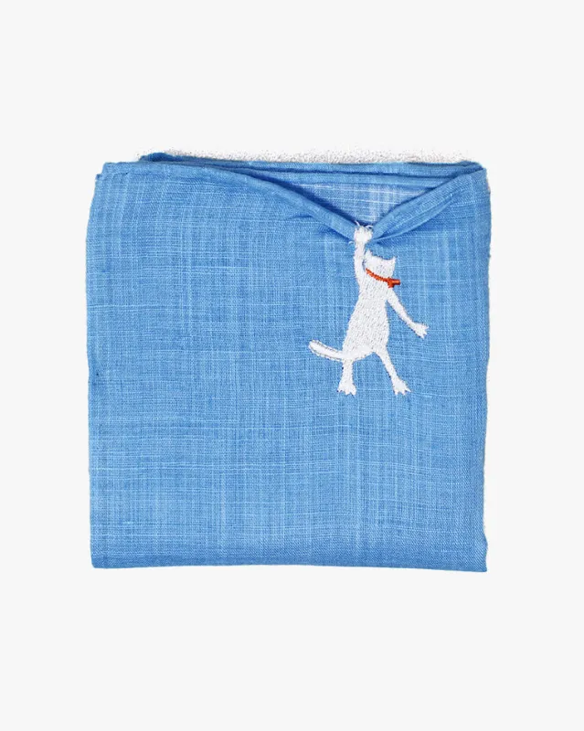 Japanese Handkerchief, Hikkomi, Blue with White Cat sold by Kiriko