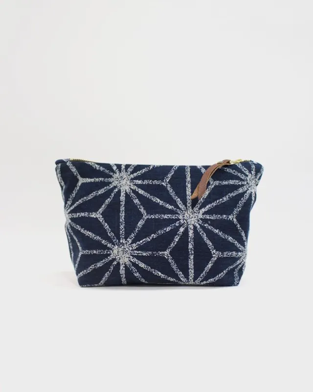 Stand-Up Pouch, Navy Large Asanoha sold by Kiriko
