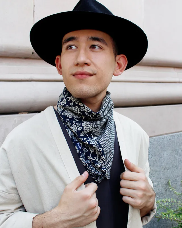 Kiriko Original Bandana, Split, Kiku Karakusa and Indigo Shibori sold by Kiriko