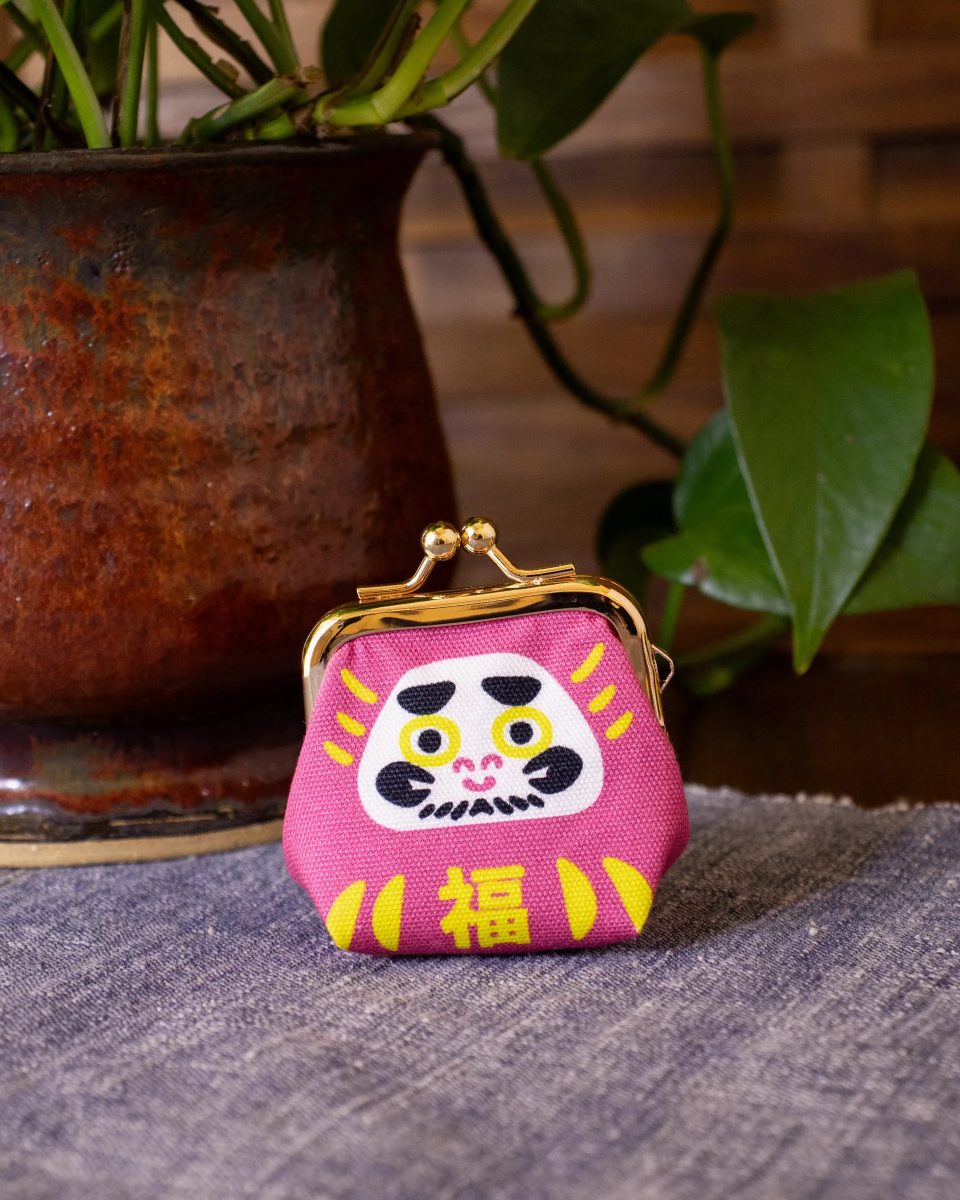 Wa Modern, Mini Coin Purse, Pink Kaiun Daruma sold by Kiriko