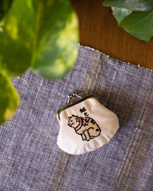 Wa Modern, Embroidered Mini Coin Purse, Neko sold by Kiriko