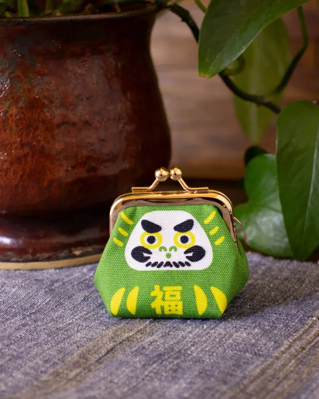 Wa Modern, Mini Coin Purse, Green Kaiun Daruma sold by Kiriko