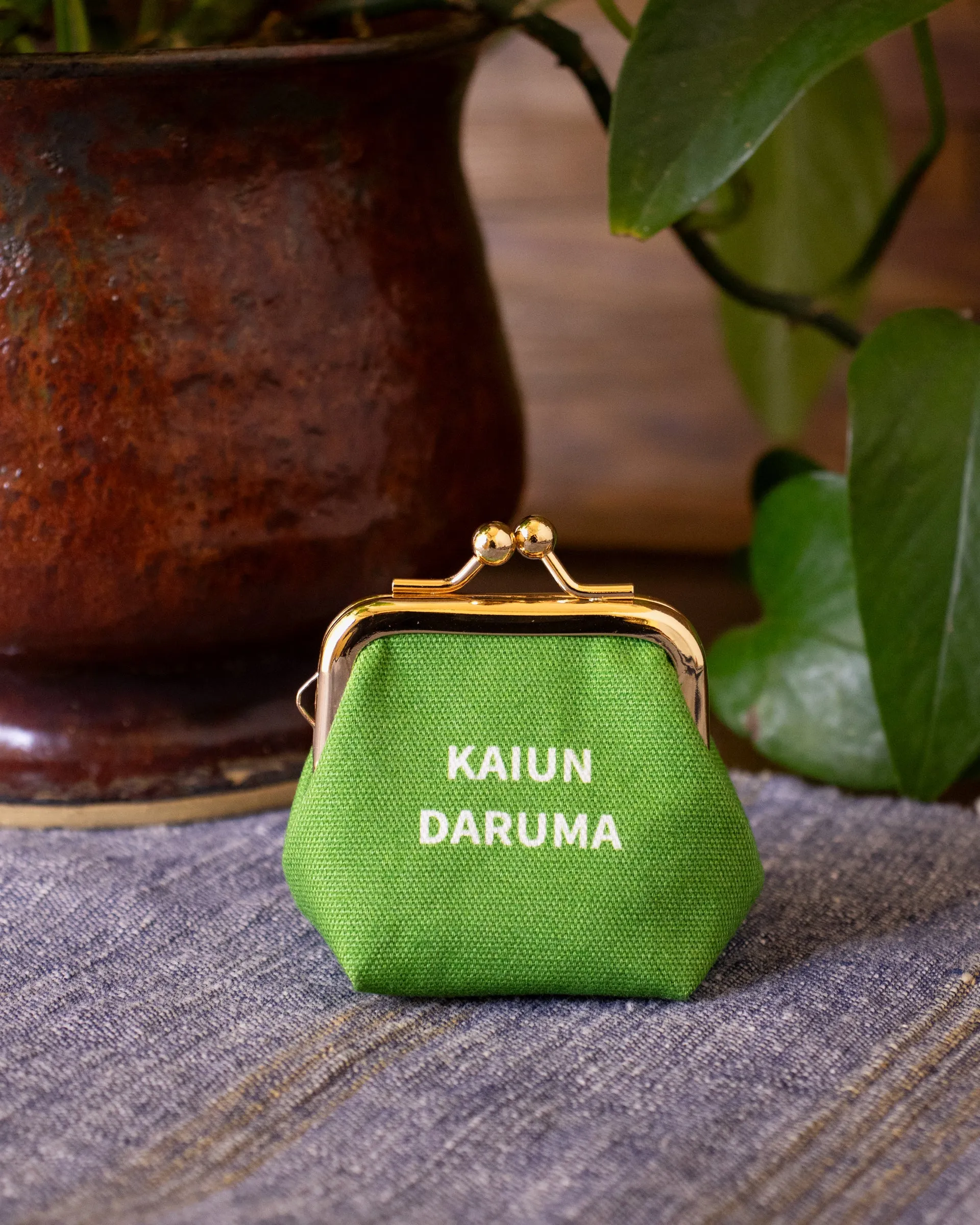 Wa Modern, Mini Coin Purse, Green Kaiun Daruma sold by Kiriko product image thumbnail 2