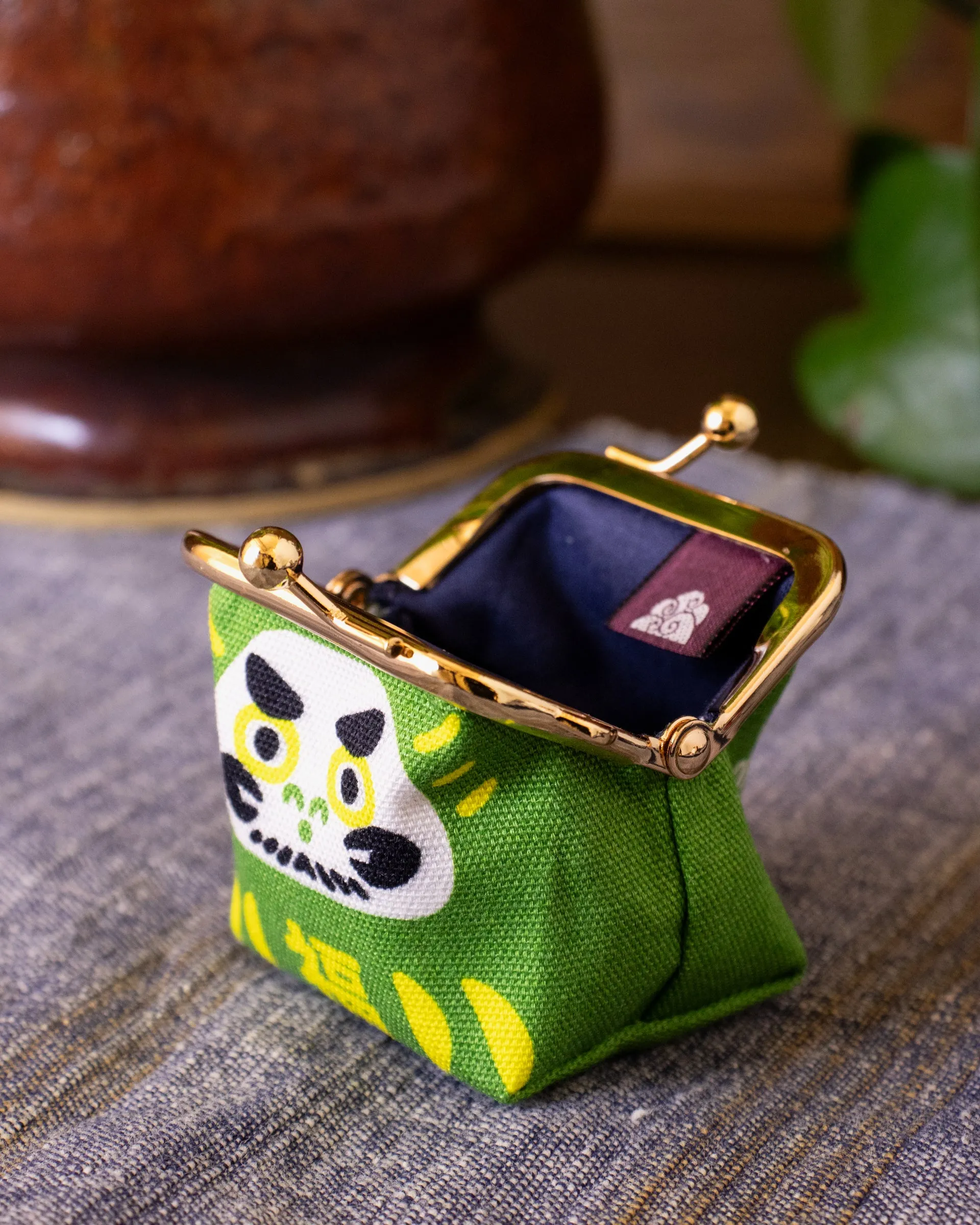 Wa Modern, Mini Coin Purse, Green Kaiun Daruma sold by Kiriko product image thumbnail 3