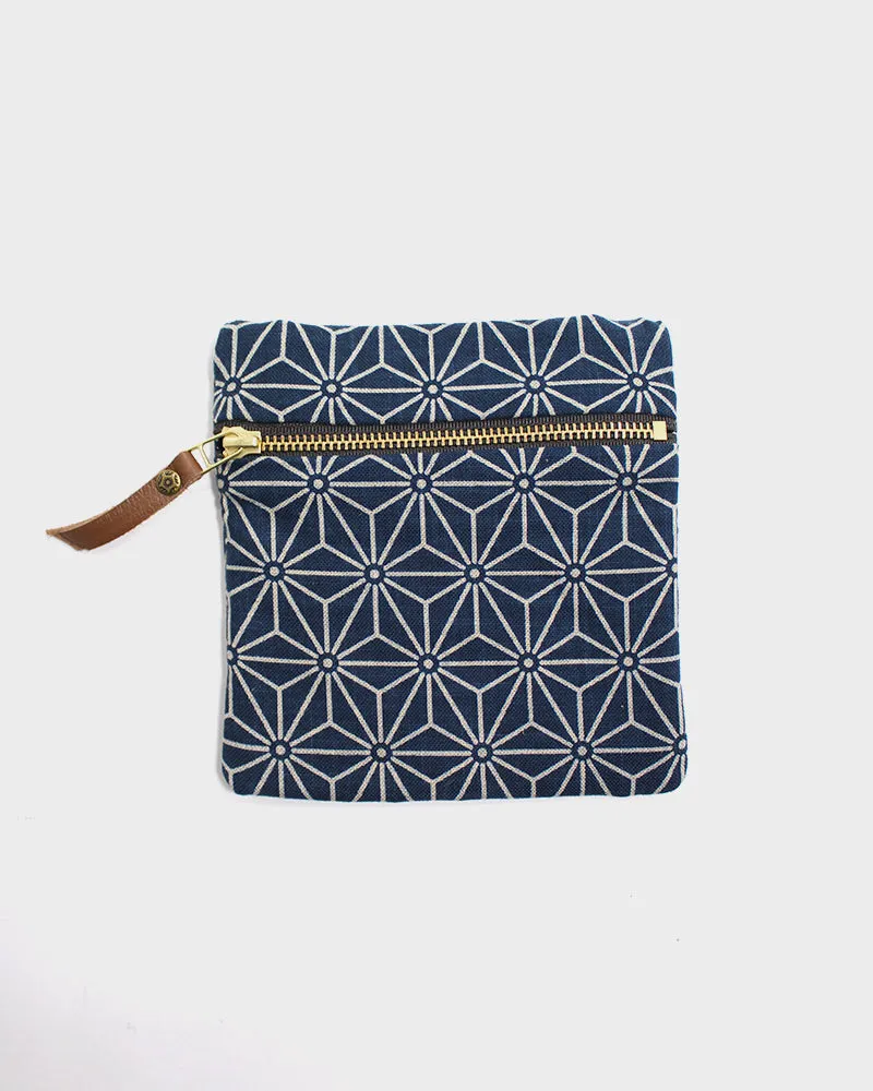 Kiriko Original, Flat Zipper Pouch, Small, Indigo Small Asanoha sold by Kiriko