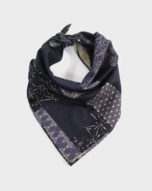 Kiriko Original Bandana, Classic, Dark Indigo Patchwork Style sold by Kiriko