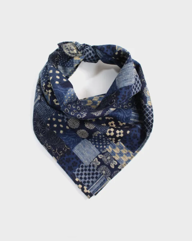 Kiriko Original Bandana, Classic, Small Indigo Patchwork Style sold by Kiriko