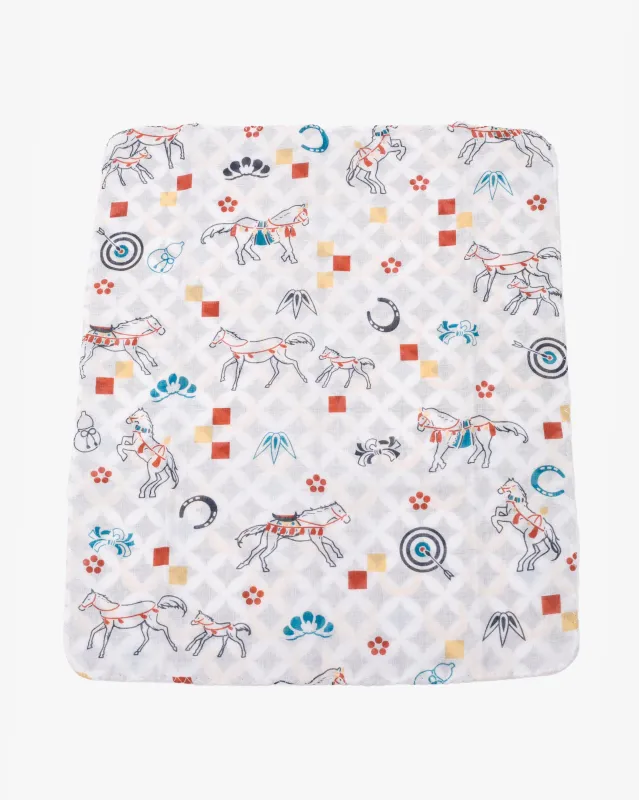 Kurochiku, Two-Sided Cotton Handkerchief, Muti-Color Shippou, Hyoutan and Horse sold by Kiriko