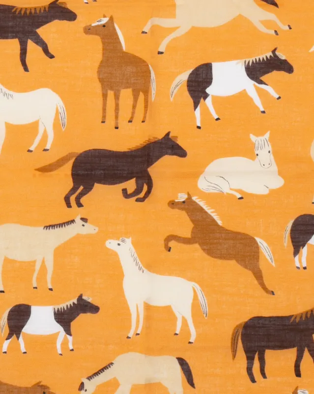 Japanese Handkerchief, Classic, Yoko Matsumoto, Orange, Horses sold by Kiriko