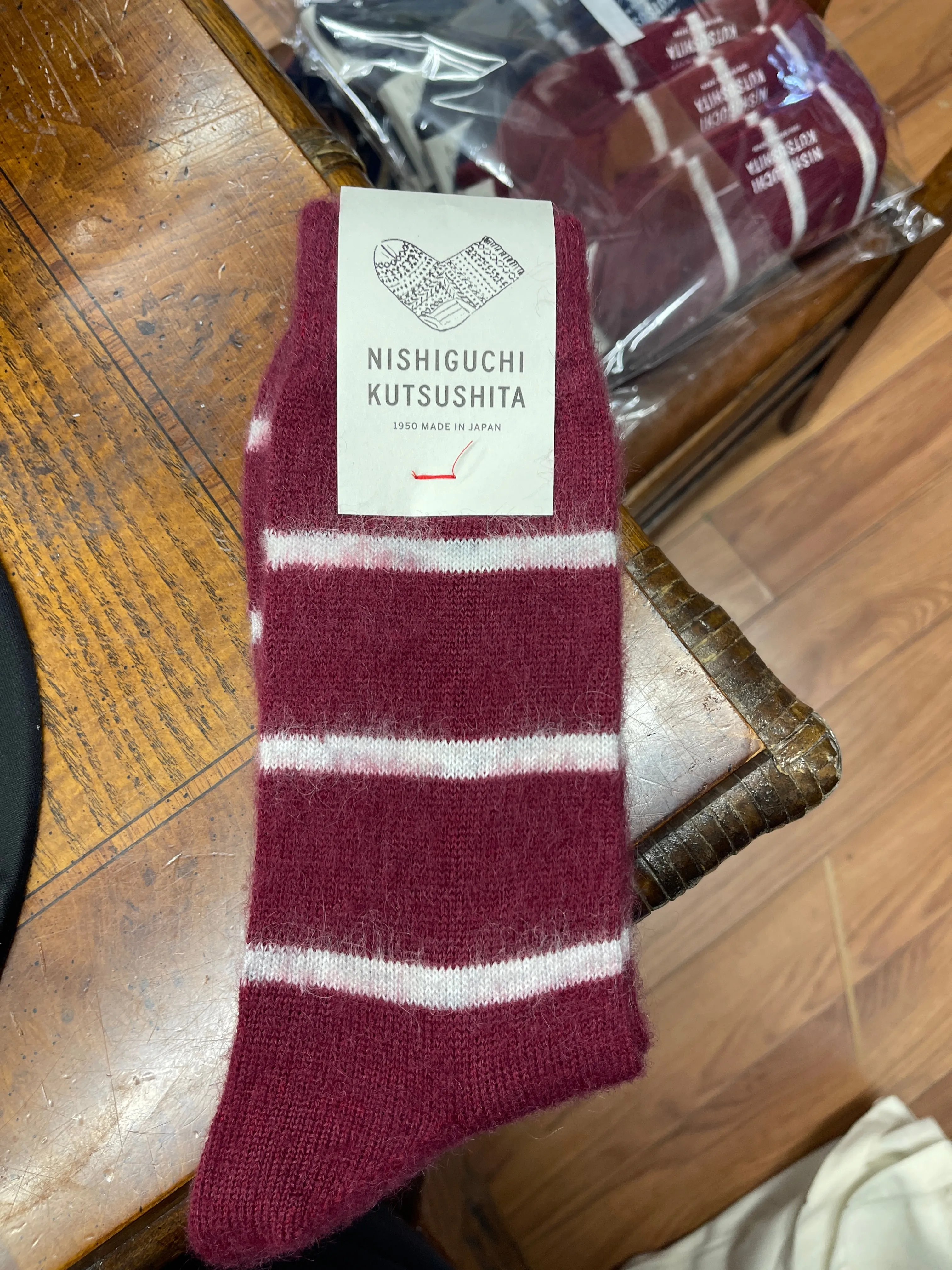 *TEMP POS* Knitwin, Crew Socks, Mohair Wool Border, Oslo Wine sold by Kiriko