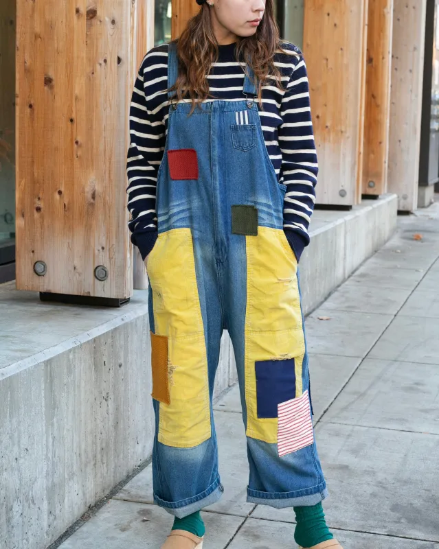 Kiriko Custom Patched Overalls, Colorblock Denim #2 sold by Kiriko