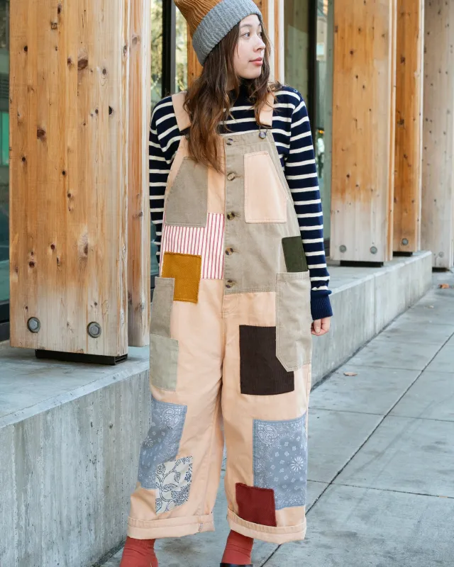 Kiriko Custom Patched Overalls, Colorblock Canvas, Tan sold by Kiriko