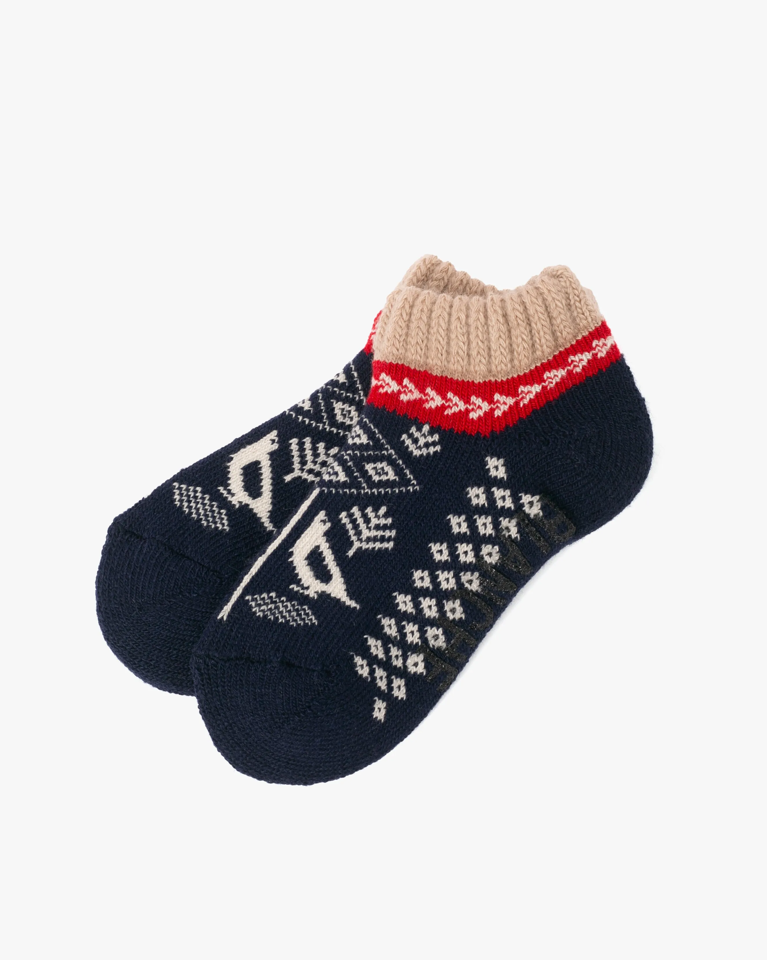 Debby Co., Ankle Socks, Maison Blanche Collection, Navy with Red and Beige sold by Kiriko