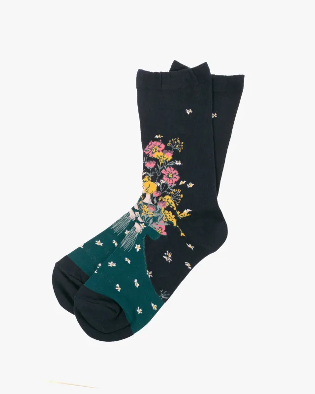Debby Co. Crew Socks, Andeotte Collection, Navy Floral sold by Kiriko