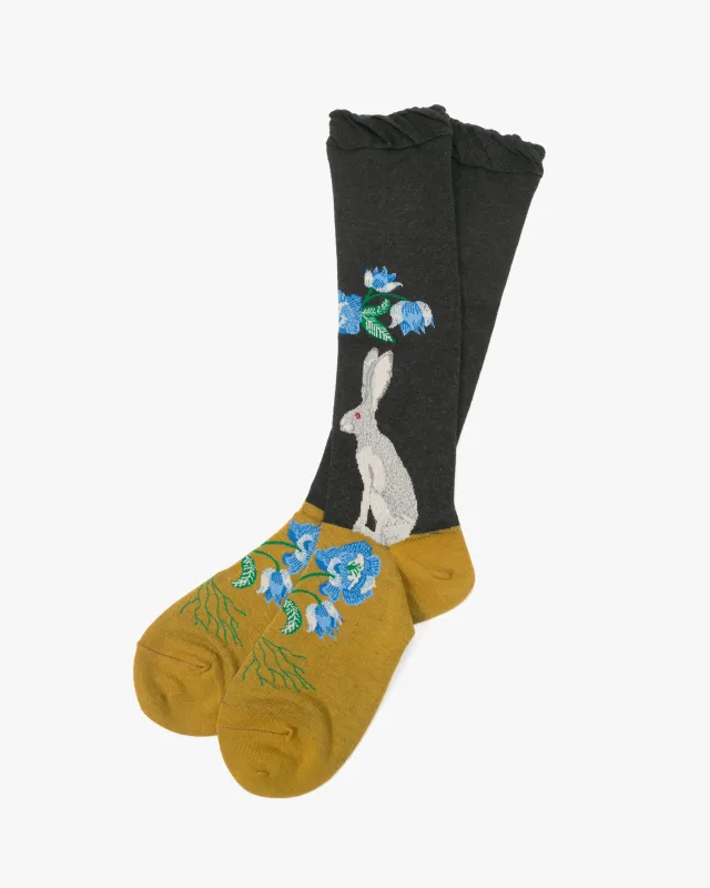 Debby Co. Crew Socks, Andeotte Collection, Gray Bunny sold by Kiriko
