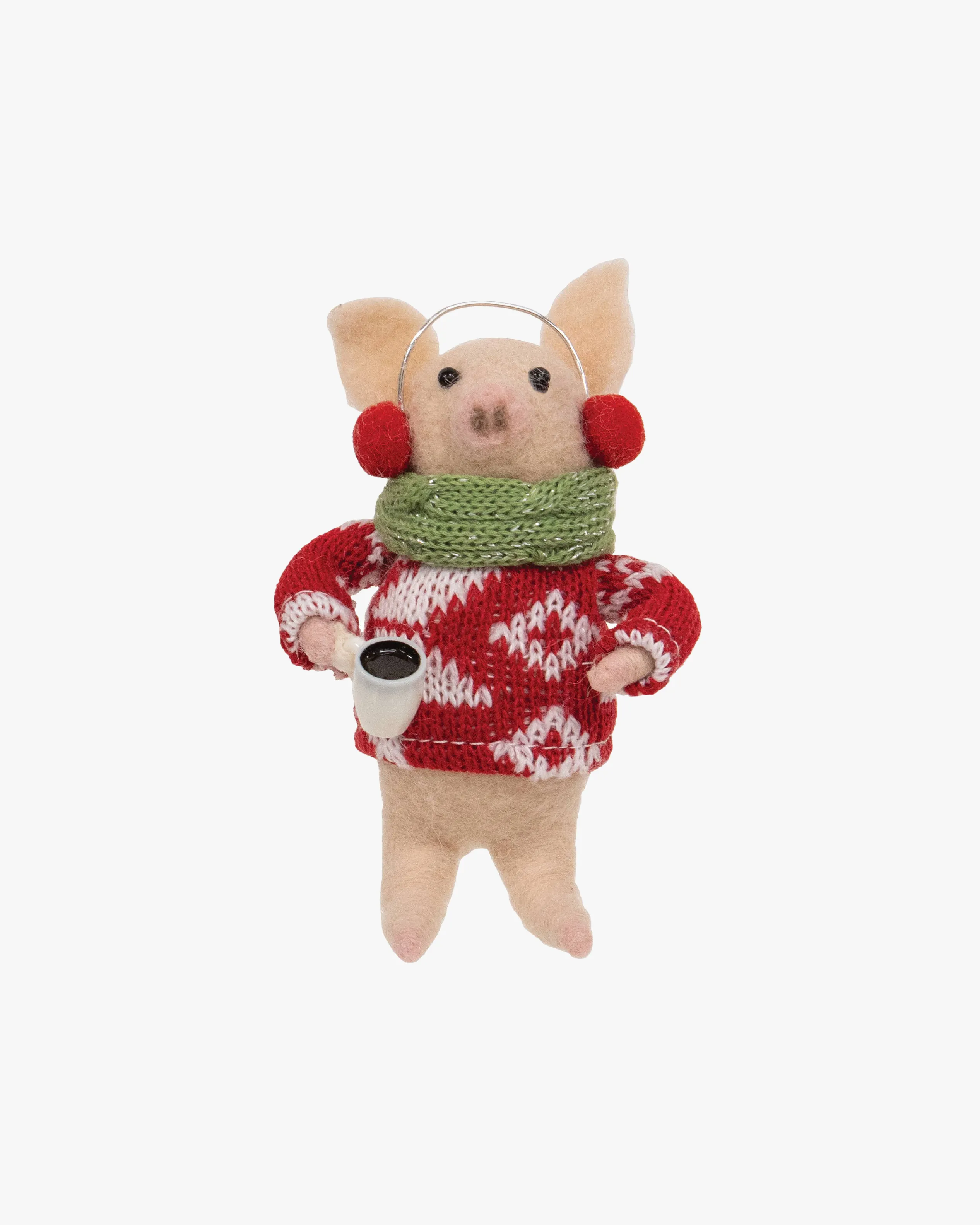 Bright Ideas, Pig with Coffee Felted Ornament sold by Kiriko product image thumbnail 2