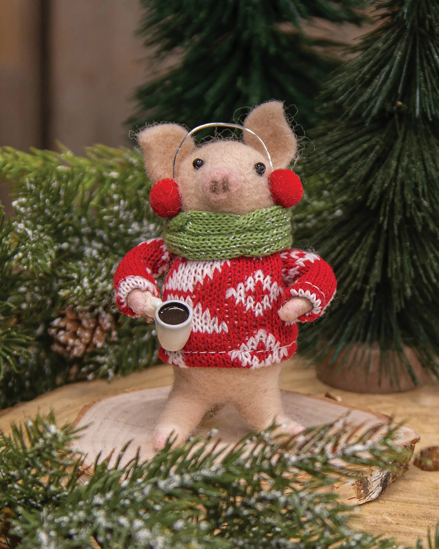 Bright Ideas, Pig with Coffee Felted Ornament sold by Kiriko