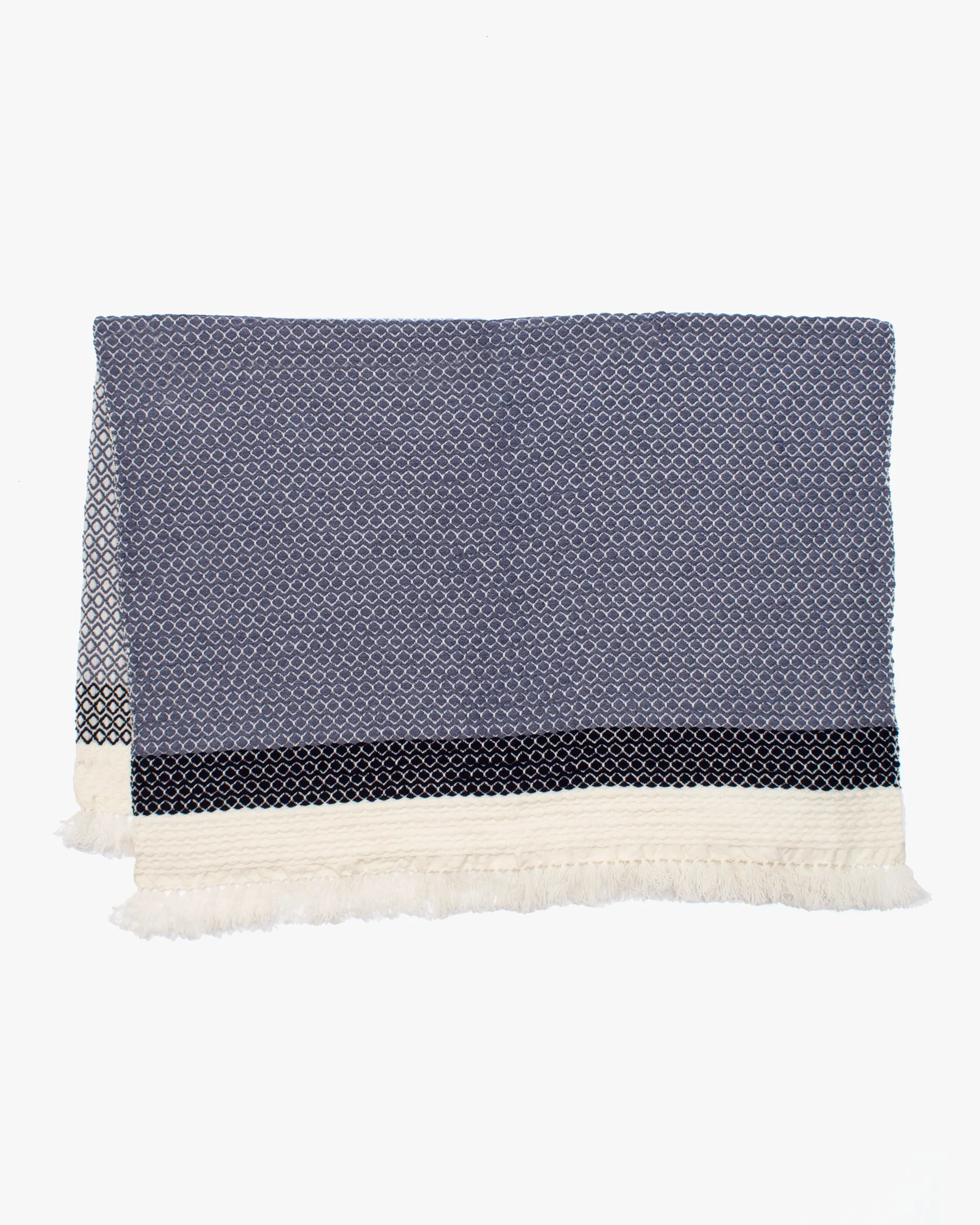 Kobo Oriza Wool Blanket Shawl, Kawari, Dotted Pattern, Wisteria, Navy and White sold by Kiriko product image thumbnail 3