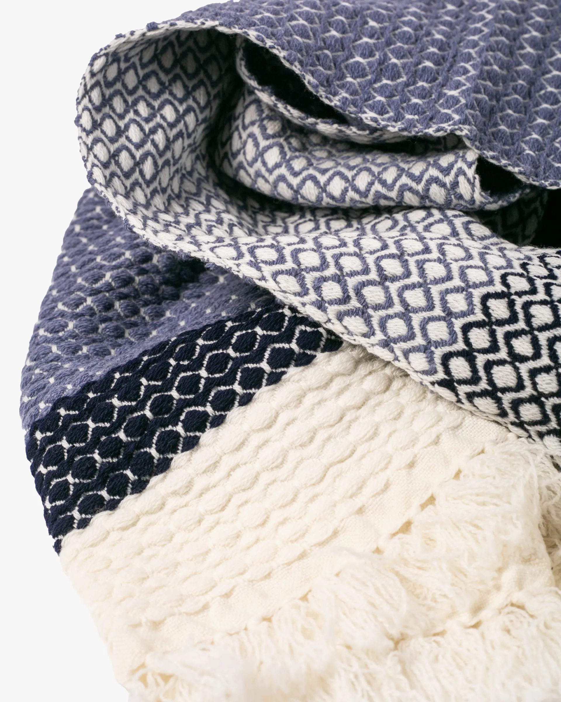 Kobo Oriza Wool Blanket Shawl, Kawari, Dotted Pattern, Wisteria, Navy and White sold by Kiriko product image thumbnail 2