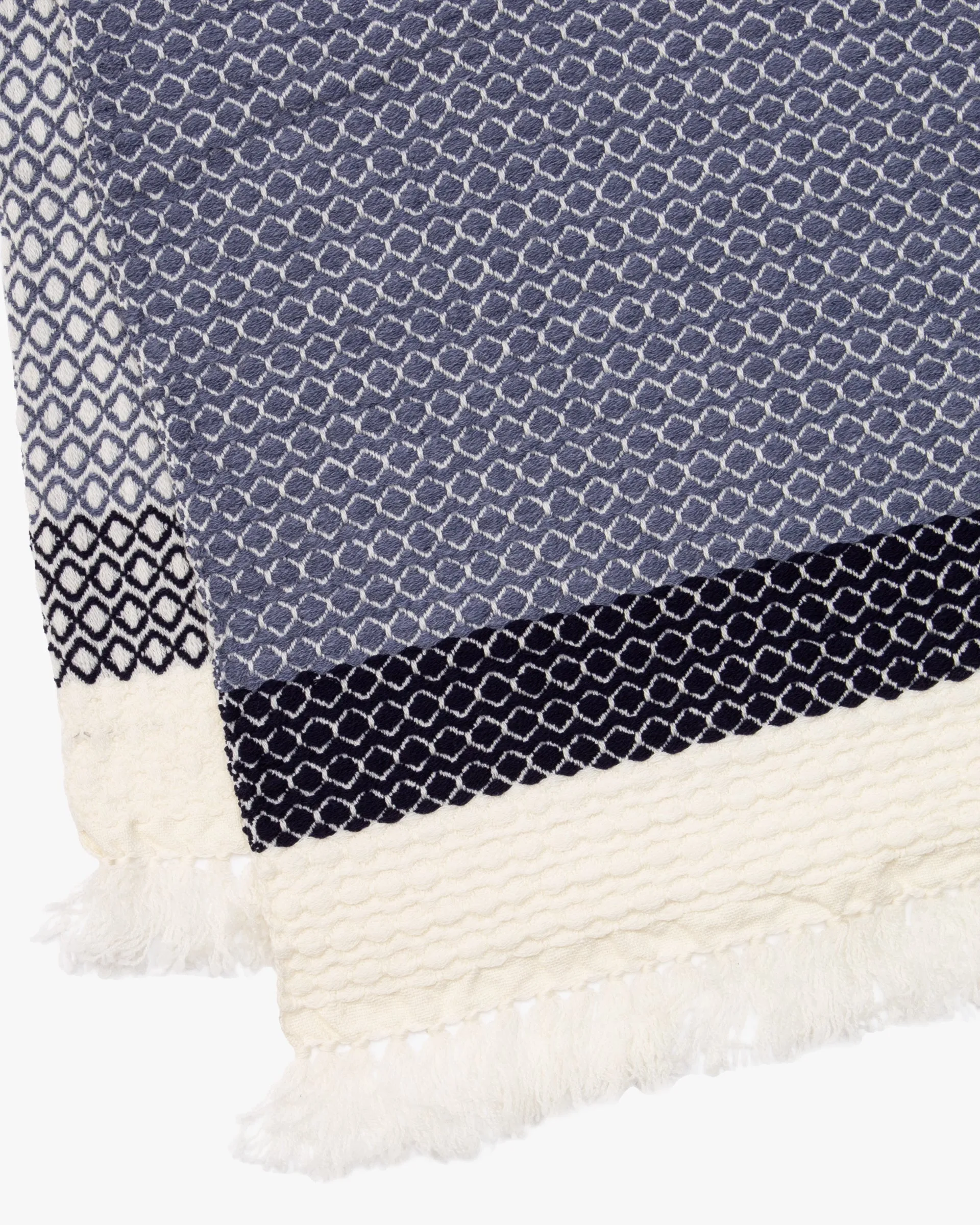 Kobo Oriza Wool Blanket Shawl, Kawari, Dotted Pattern, Wisteria, Navy and White sold by Kiriko product image thumbnail 4