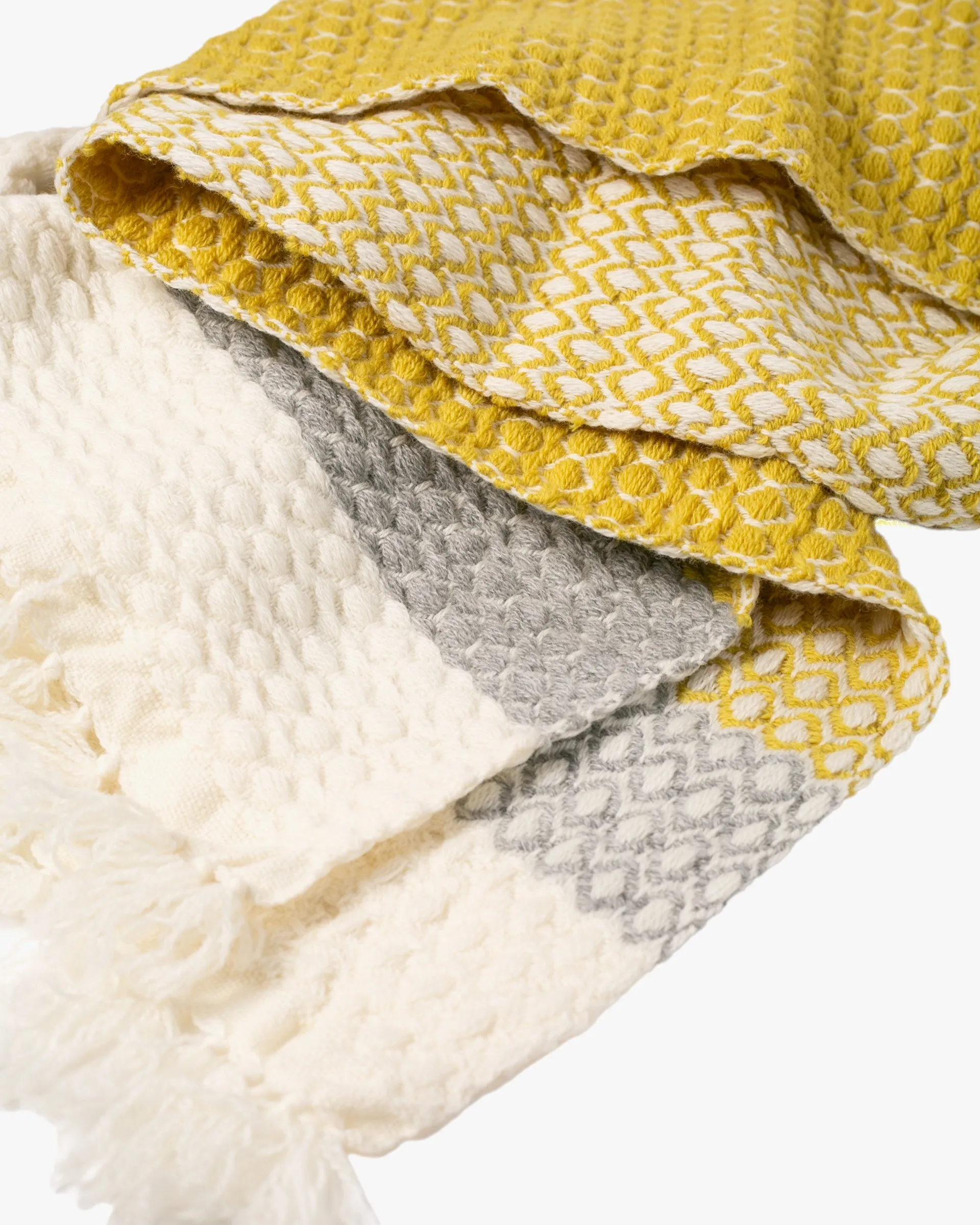 Kobo Oriza Wool Blanket Shawl, Kawari, Dotted Pattern, Yellow, Gray and White sold by Kiriko product image thumbnail 2