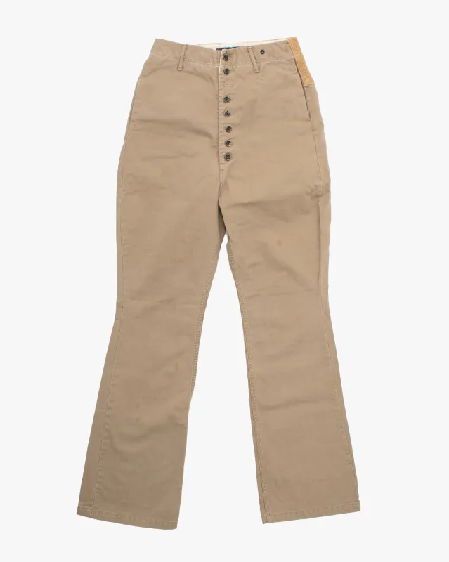 Japanese Repro Denim Jeans, XS, Kapital, Khaki with Burlap Accent sold by Kiriko