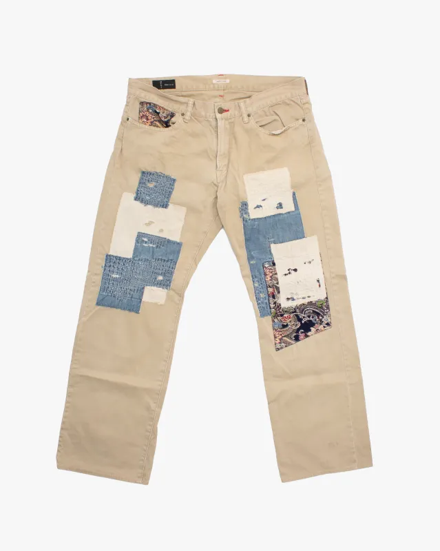Japanese Repro Denim Jeans, 36, Eternal, Khaki with Accent Patches sold by Kiriko