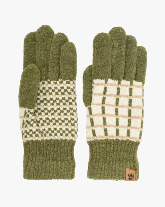 Gloves, Bisque, Tehtava, Green Check with Cream, Touchscreen sold by Kiriko