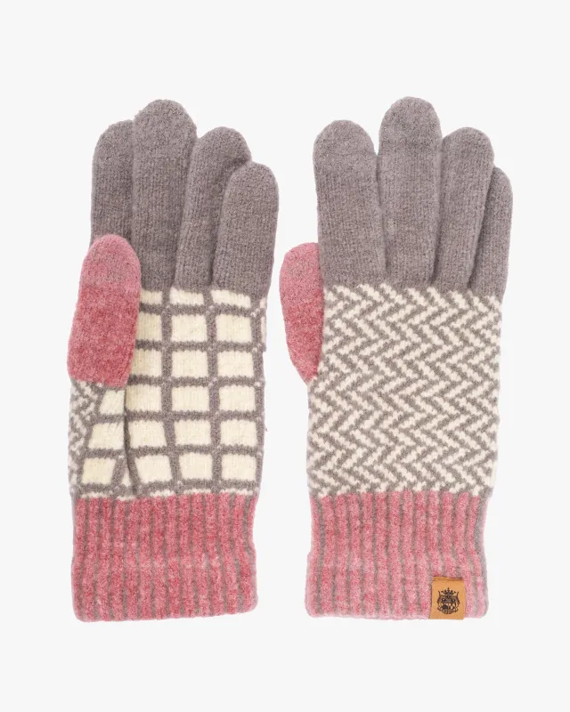 Gloves, Bisque, Tehtava, Pink and Grey Herringbone, Touchscreen sold by Kiriko
