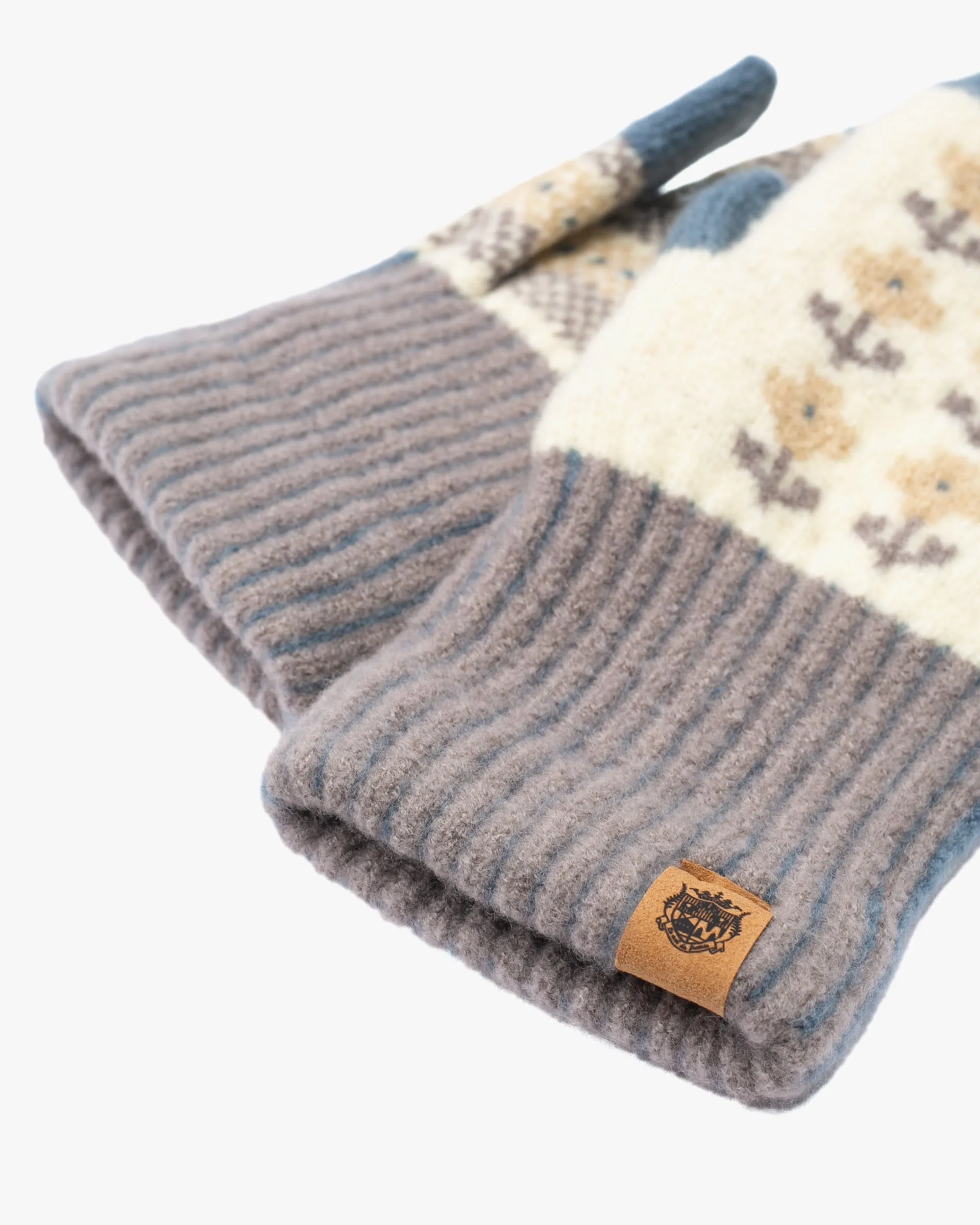 Gloves, Bisque, Tehtava, Blue and Grey with Beige Flowers, Fingerless sold by Kiriko product image thumbnail 2