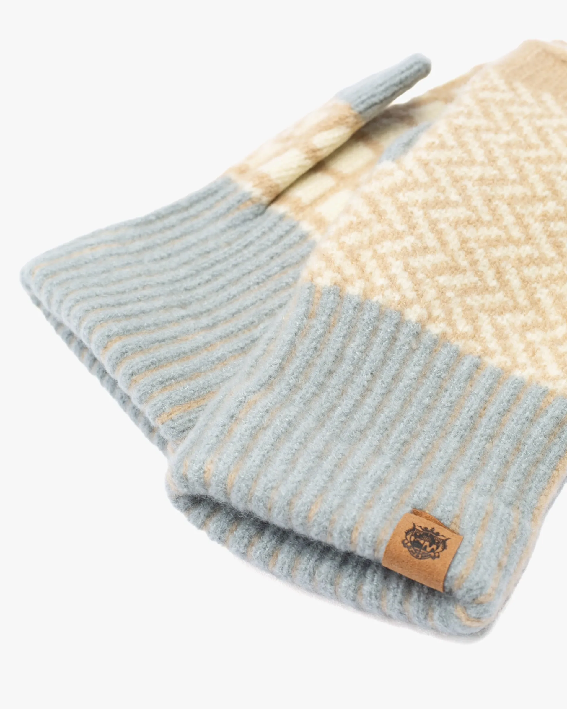 Fingerless Gloves, Bisque, Tehtava, Cool Grey with Beige Herringbone sold by Kiriko product image thumbnail 2