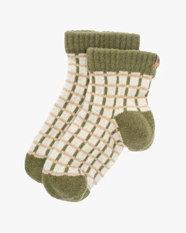 Room Socks, Bisque, Tehtava, Green Check with Cream made by Kiriko