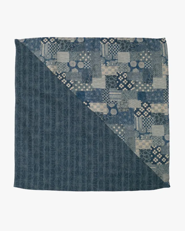 Kiriko Original Bandana, Split, Dotted Asanoha and Washed Light Blue Patchwork Style sold by Kiriko