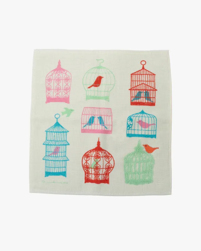 Japanese Handkerchief, Gauze Pile, Yoko Matsumoto, Birds in Cages sold by Kiriko