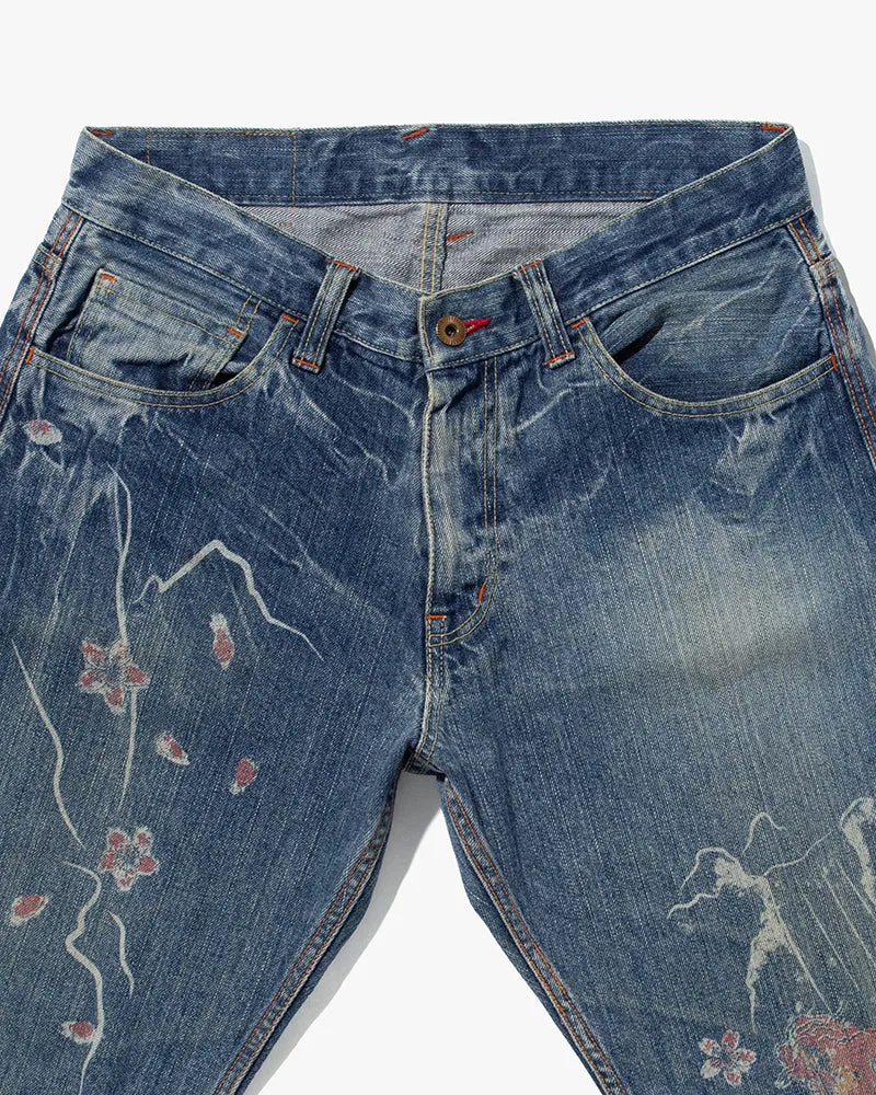 Japanese Repro Denim Jeans, Eternal Brand, Flowers and Koi Artwork - 33" sold by Kiriko product image thumbnail 3