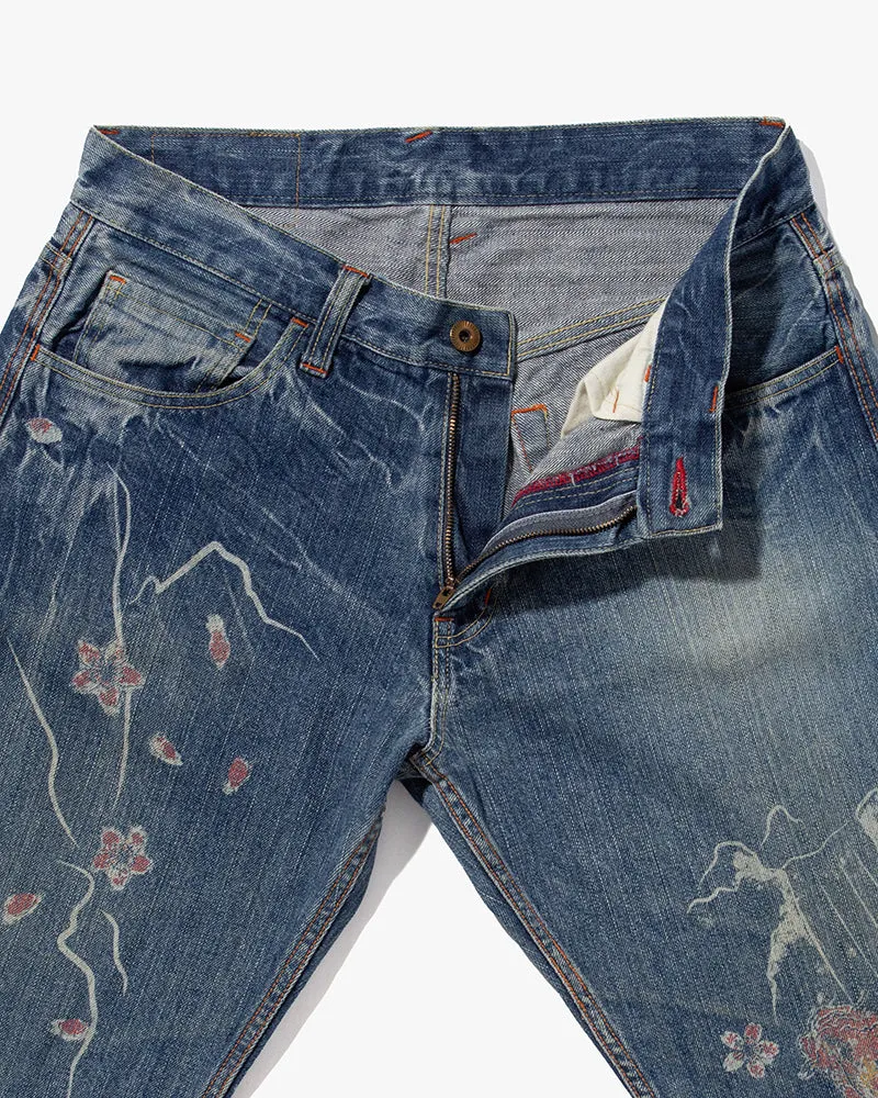 Japanese Repro Denim Jeans, Eternal Brand, Flowers and Koi Artwork - 33" sold by Kiriko product image thumbnail 4