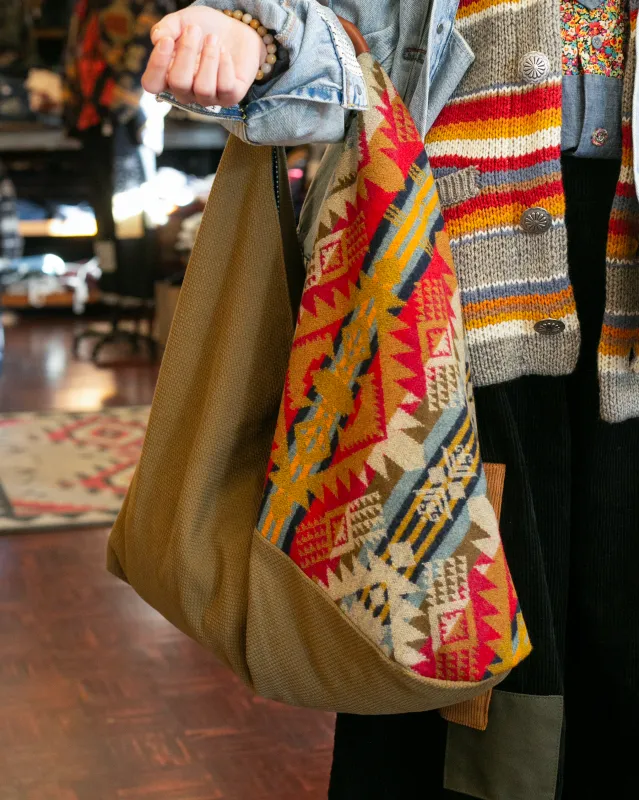 Kiriko Original Tsuno Tote, Sashi-Ori, Olive and Red Multi-Color Pendleton Fabric sold by Kiriko