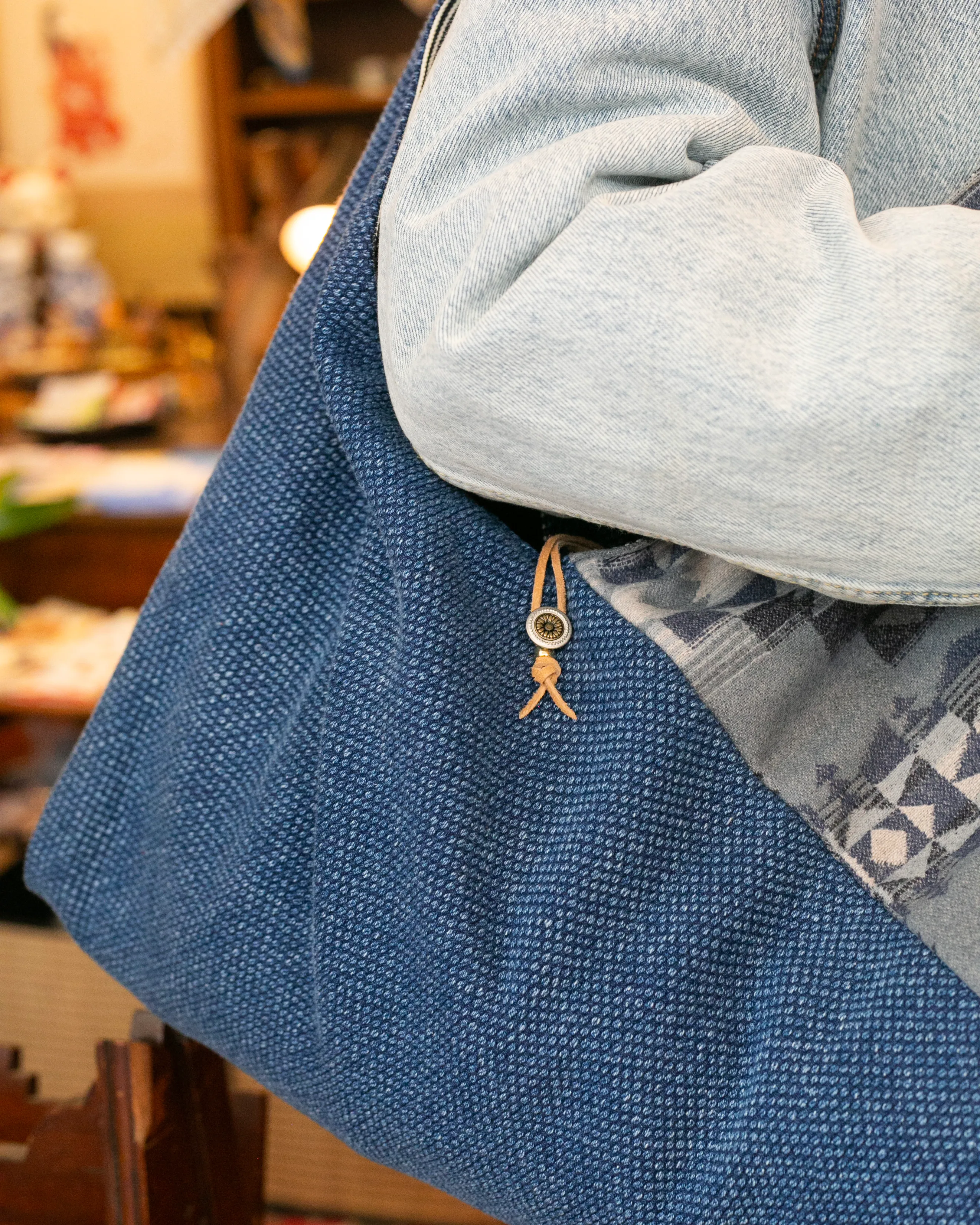 Kiriko Original Tsuno Tote, Sashi-Ori, Washed Indigo with Slate Blue Pendleton Fabric sold by Kiriko product image thumbnail 3