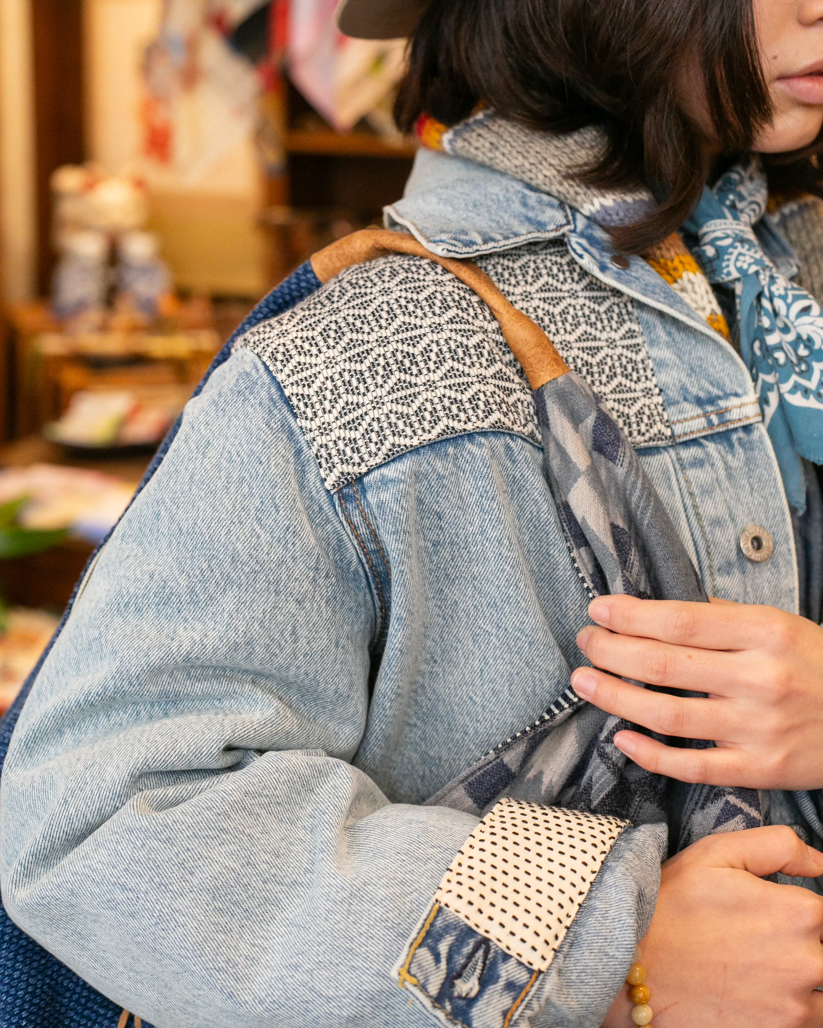 Kiriko Original Tsuno Tote, Sashi-Ori, Washed Indigo with Slate Blue Pendleton Fabric sold by Kiriko product image thumbnail 2