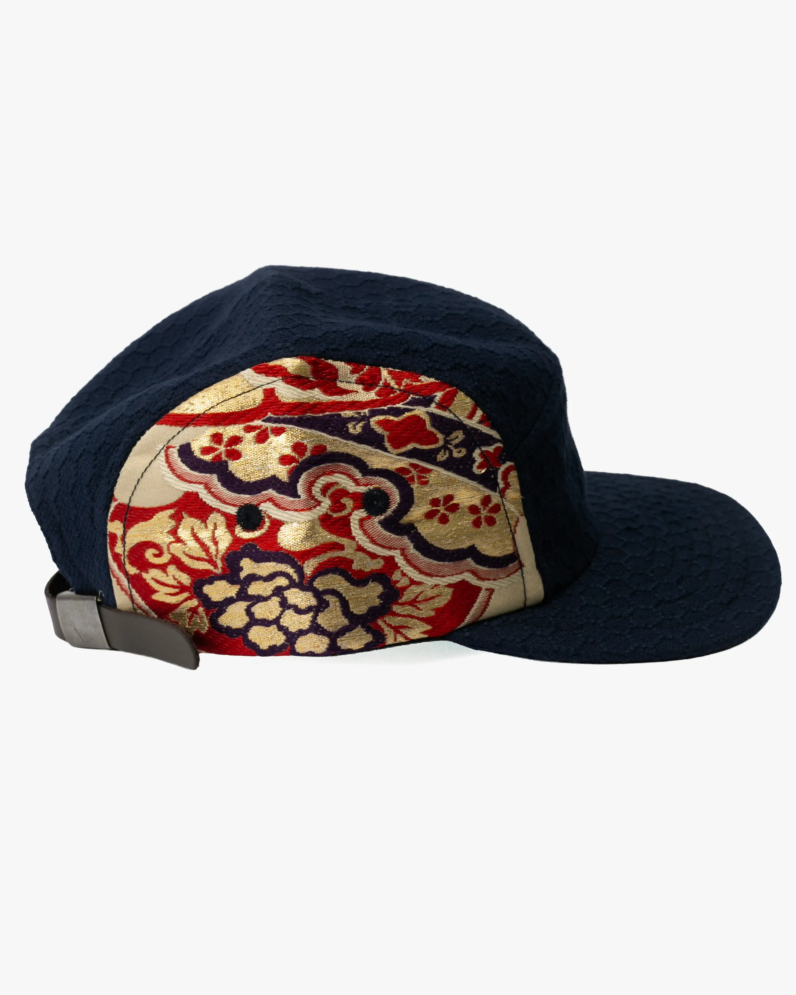Kiriko Original Cap, 5-Panel, Kikkou Sashi-Ori & Maru-Obi, Navy with Gold Floral sold by Kiriko product image thumbnail 4
