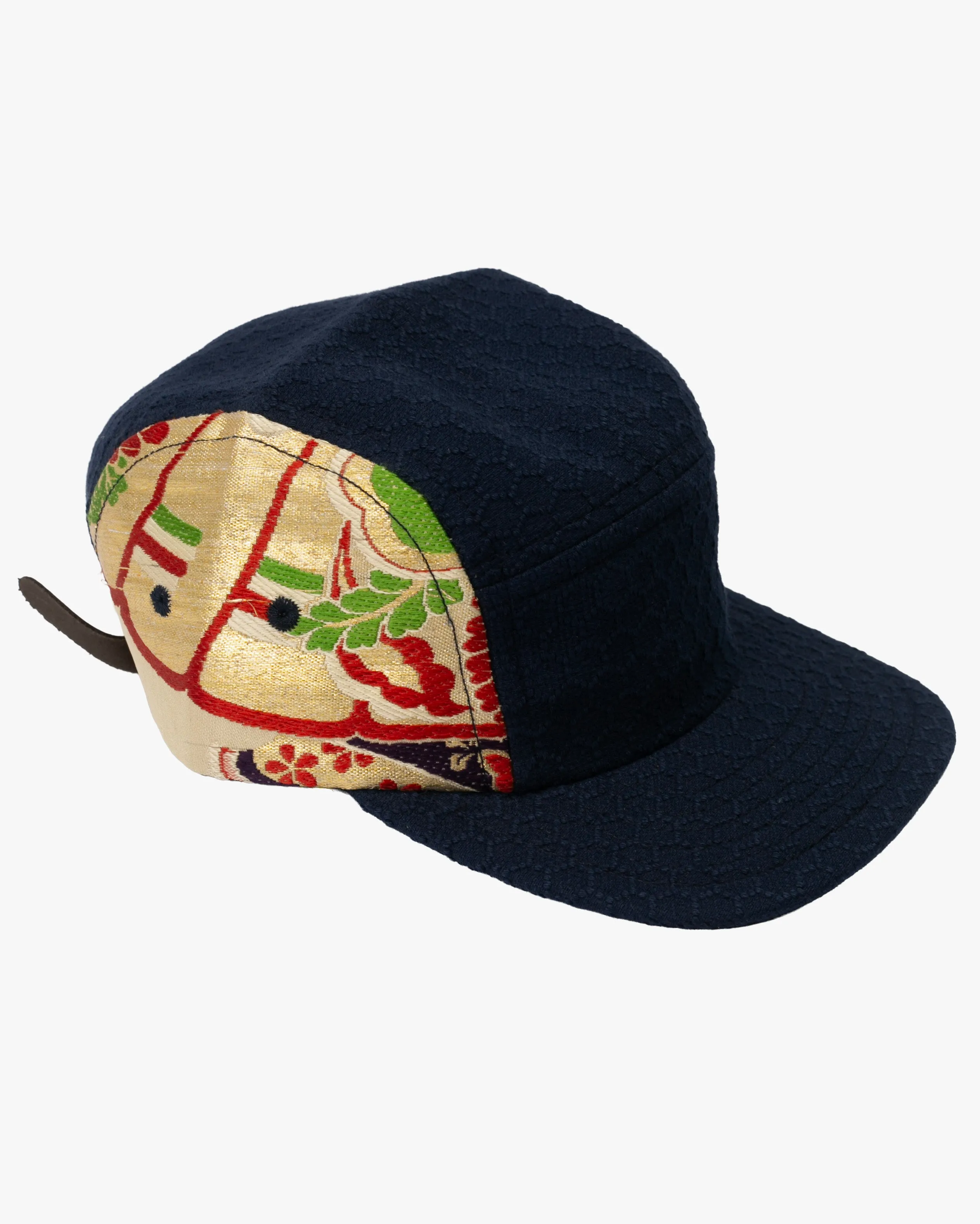 Kiriko Original Cap, 5-Panel, Kikkou Sashi-Ori & Maru-Obi, Navy with Gold Floral sold by Kiriko product image thumbnail 5
