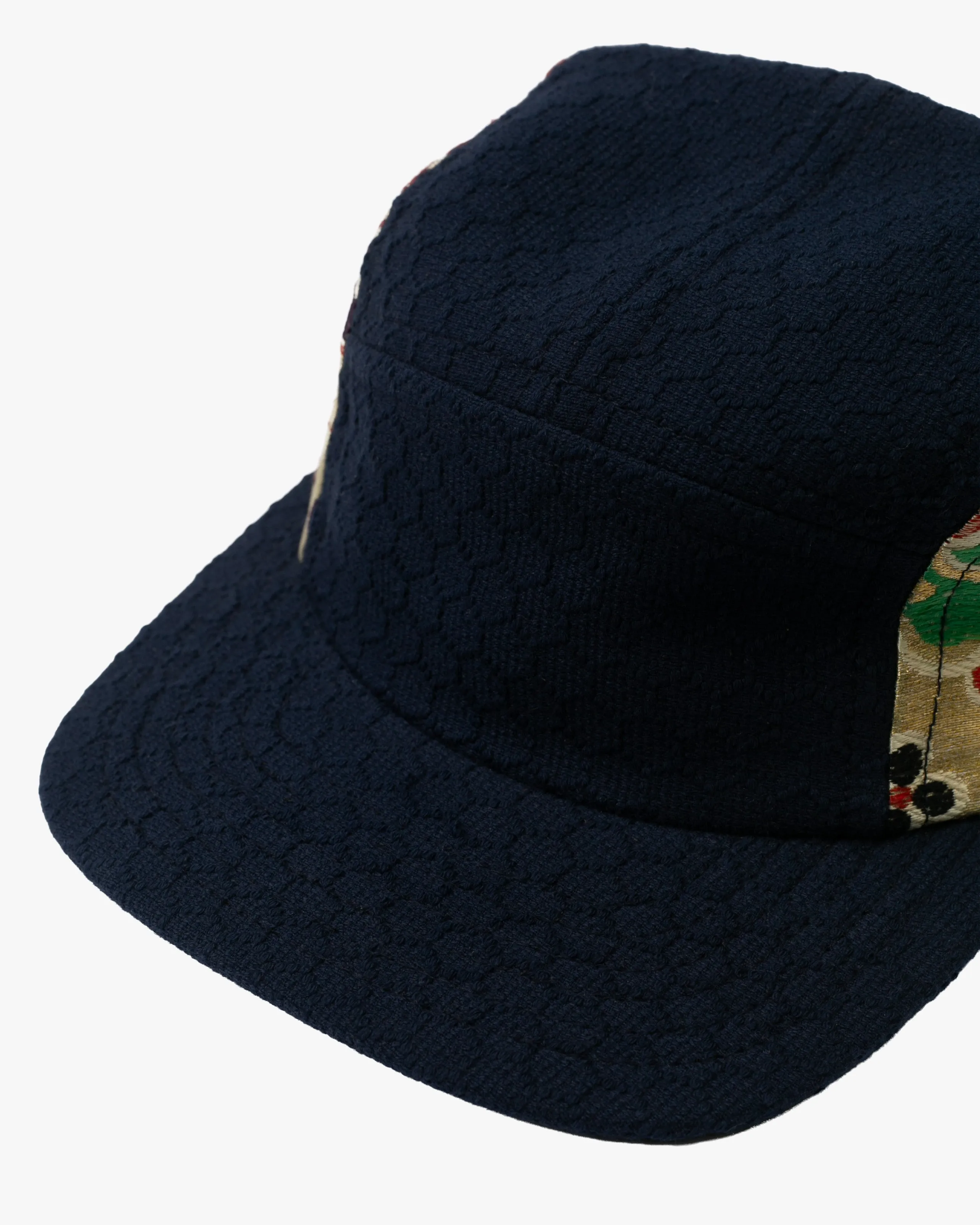 Kiriko Original Cap, 5-Panel, Kikkou Sashi-Ori & Maru-Obi, Navy with Gold Floral sold by Kiriko product image thumbnail 3