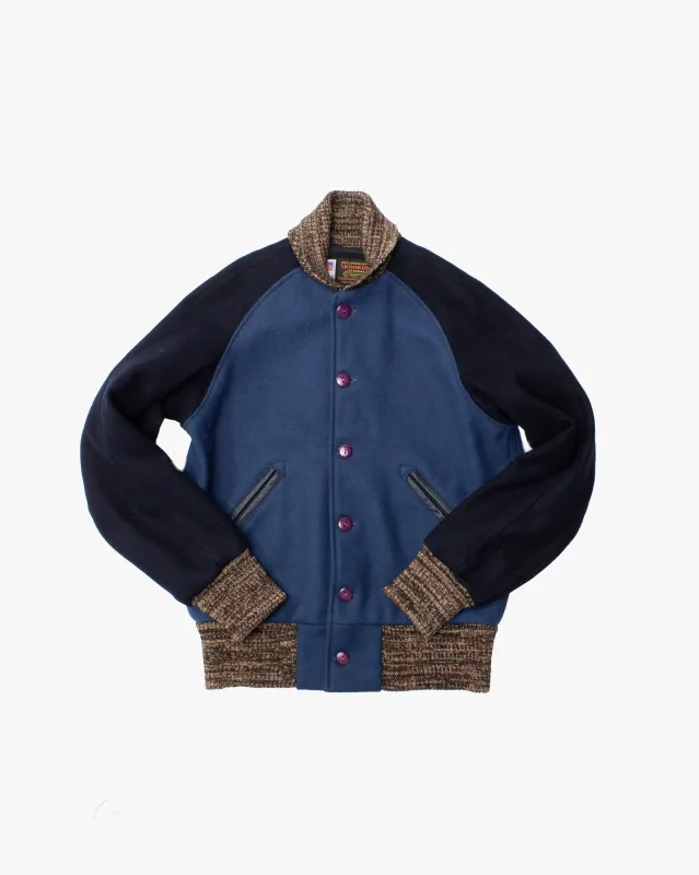 Japanese Repro Jacket, S, Skookum Letterman, Blue and Black Wool sold by Kiriko