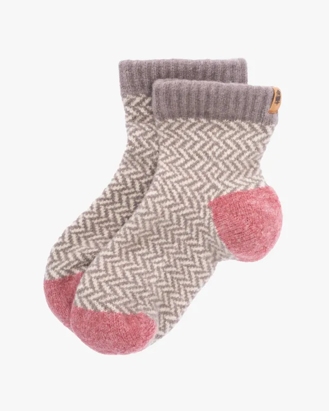 Room Socks, Bisque, Tehtava, Pink and Grey Herringbone sold by Kiriko